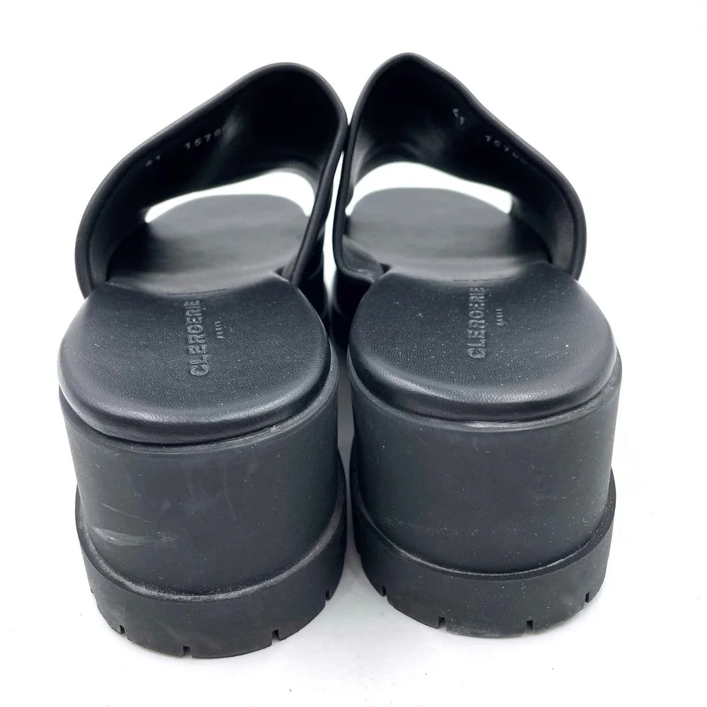 SOLD-Robert Clergerie Wiam Platform Sandals Slides Mules Black Leather - Picture 7 of 10